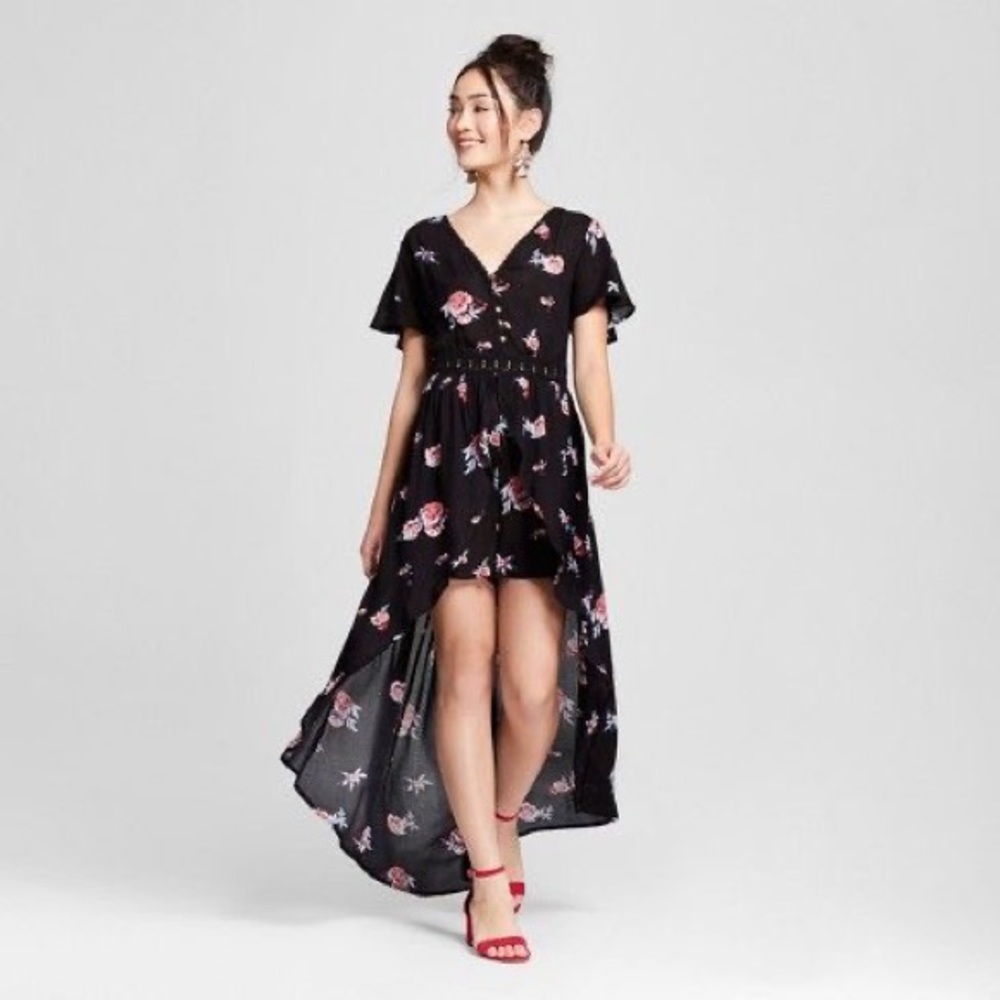 Black Maxi Romper Floral Dress